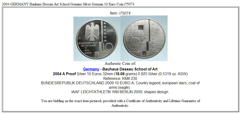 2004 GERMANY Bauhaus Dessau Art School Genuine Silver German 10 Euro Coin i75074