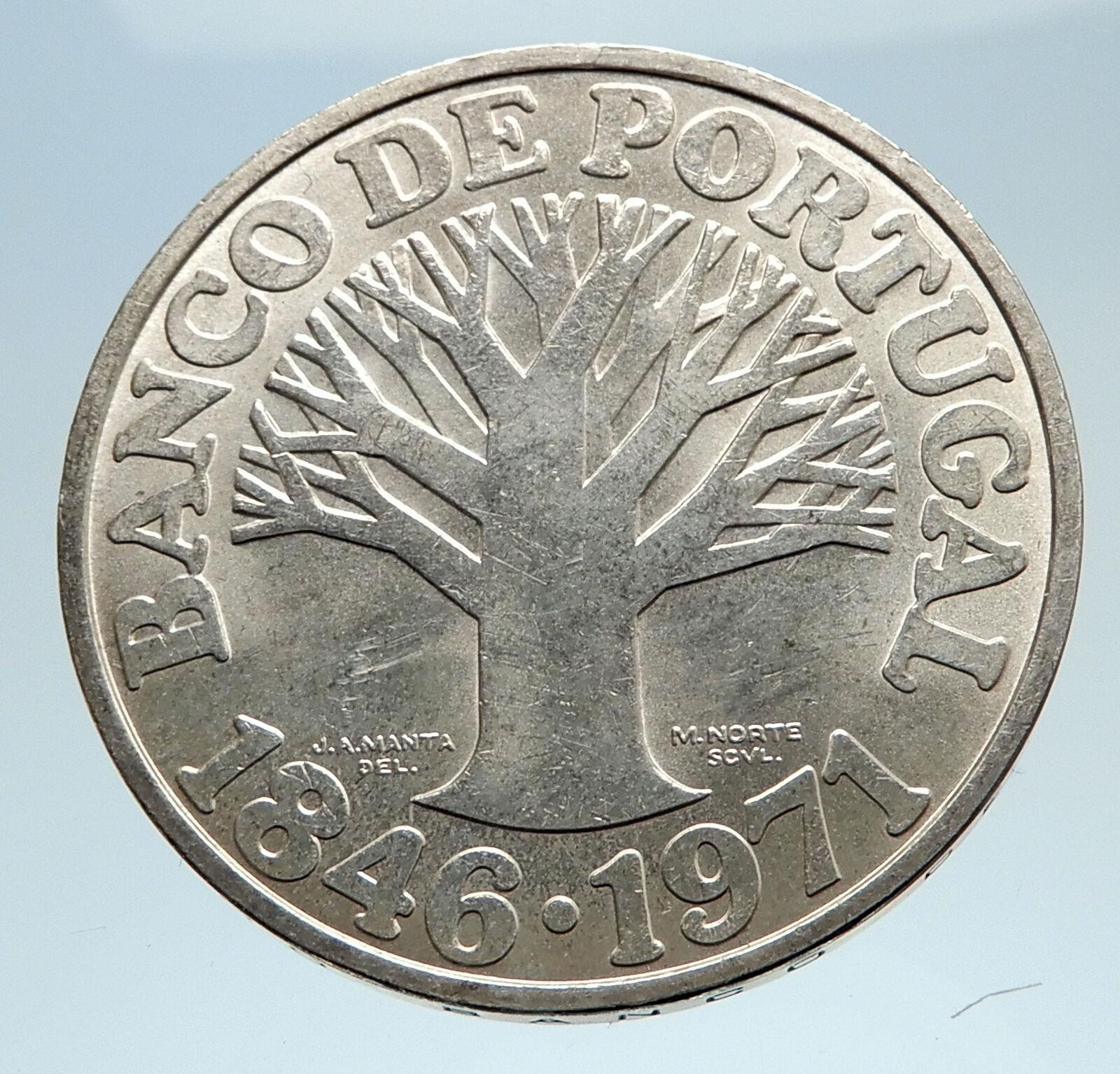 1971 PORTUGAL Bank or Banco Anniversary Genuine Silver 50 Escudos Coin i75071