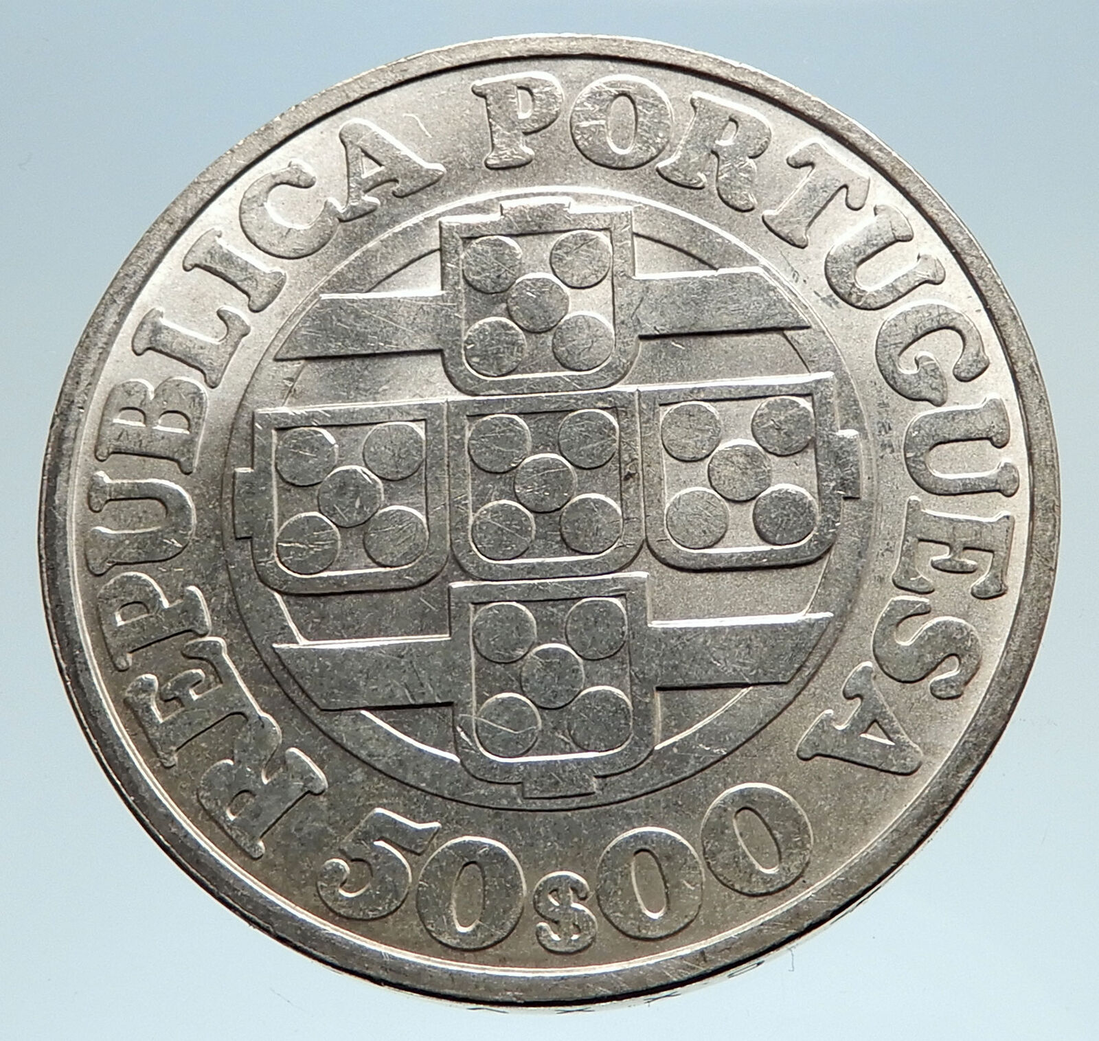 1971 PORTUGAL Bank or Banco Anniversary Genuine Silver 50 Escudos Coin i75071