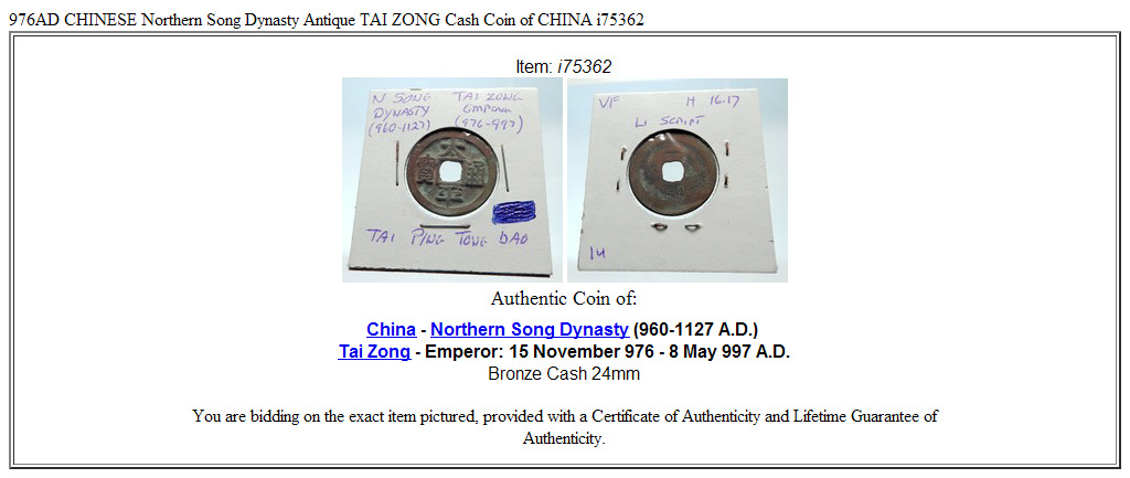 976AD CHINESE Northern Song Dynasty Antique TAI ZONG Cash Coin of CHINA i75362