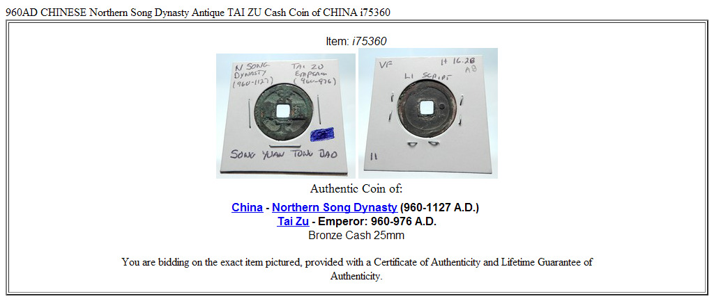 960AD CHINESE Northern Song Dynasty Antique TAI ZU Cash Coin of CHINA i75360