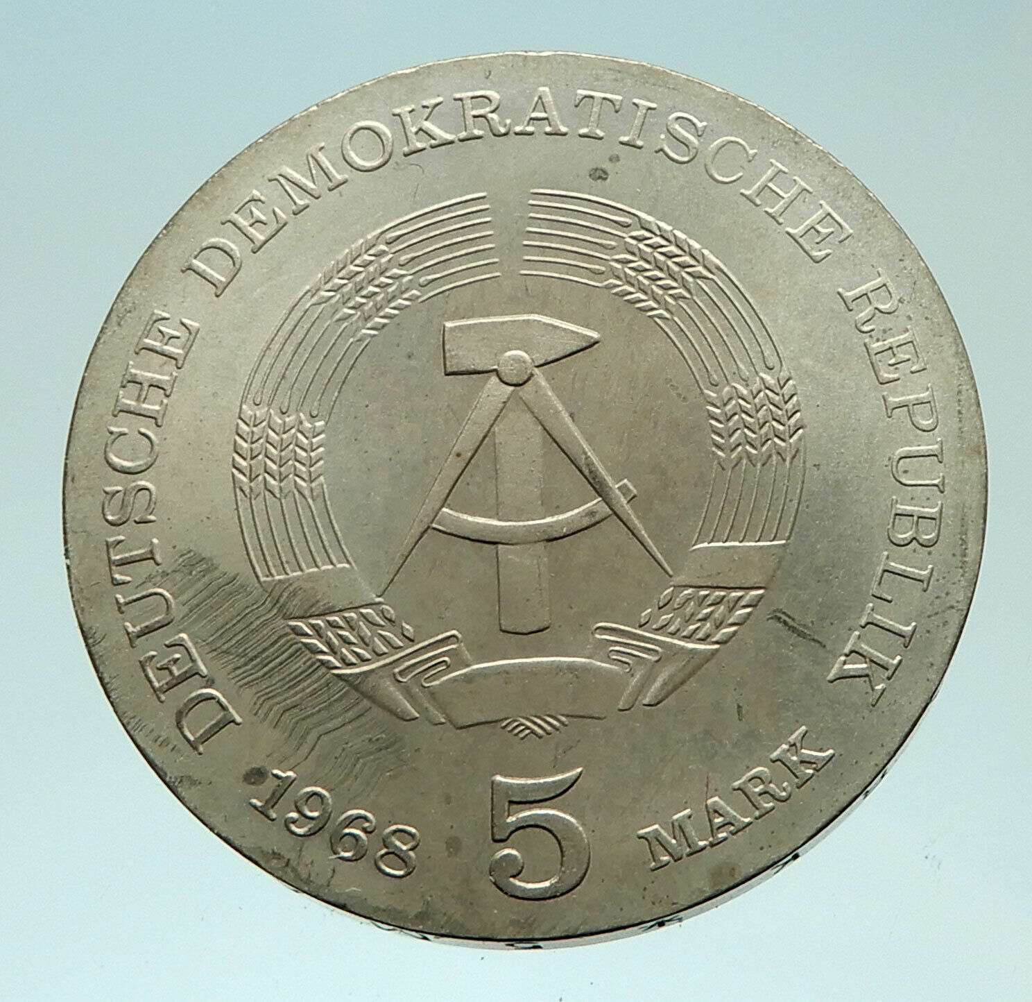 1968 GERMANY Physician Microbiology Robert Koch Genuine 5 Mark Coin i76033