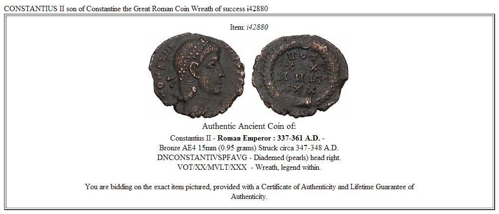 CONSTANTIUS II son of Constantine the Great Roman Coin Wreath of success i42880