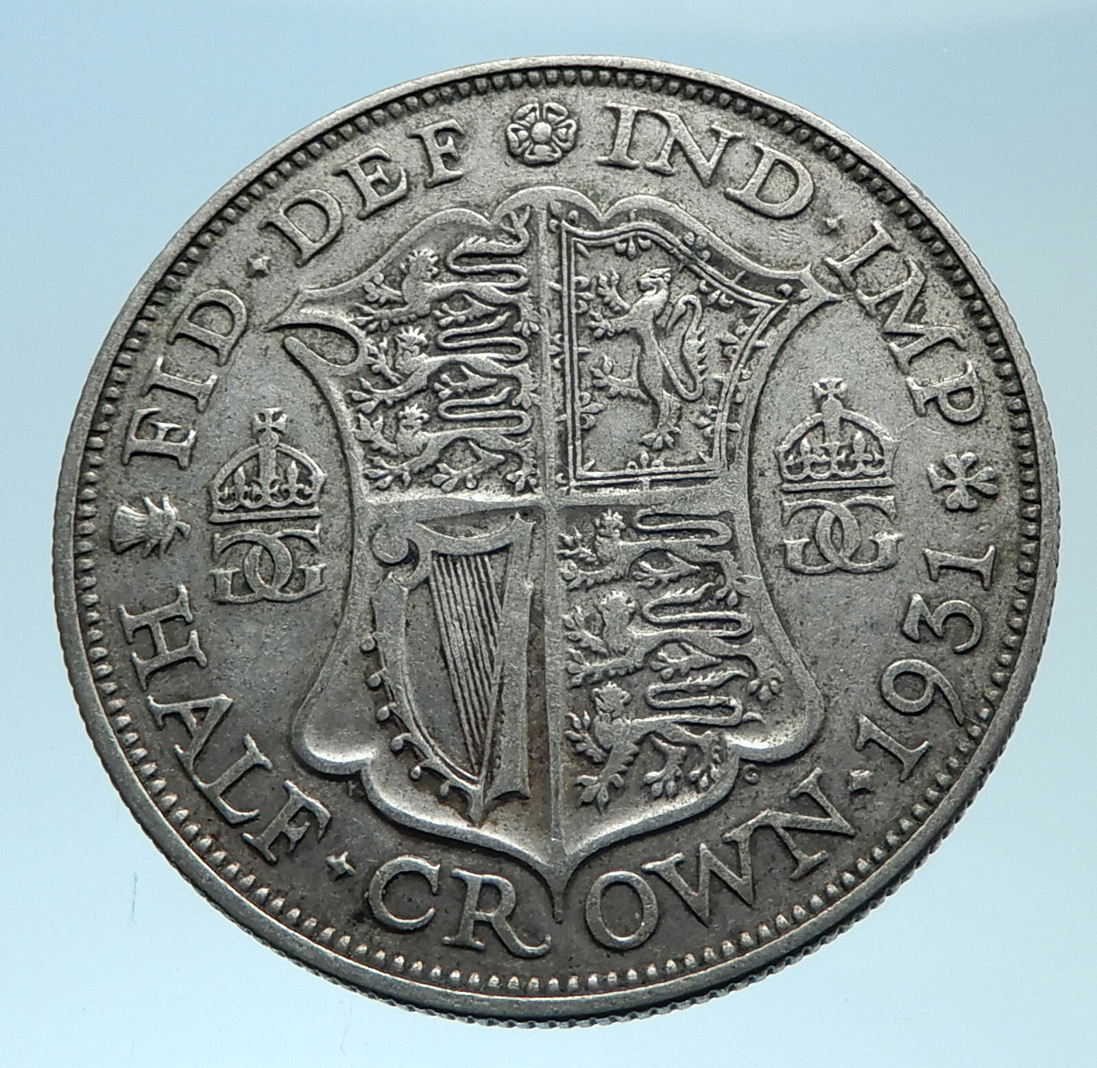 1929 Great Britain United Kingdom UK King GEORGE V Silver Half Crown Coin i78091
