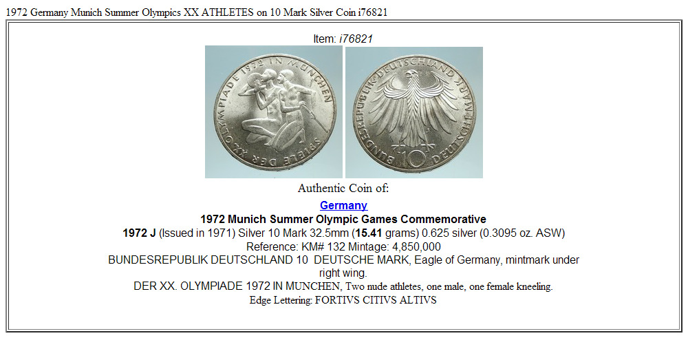 1972 Germany Munich Summer Olympics XX ATHLETES on 10 Mark Silver Coin i76821