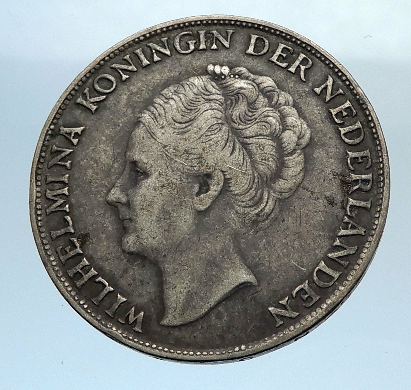 1944 CURACAO Netherlands Kingdom w Queen WILHELMINA Silver 1 Gulden Coin i71595