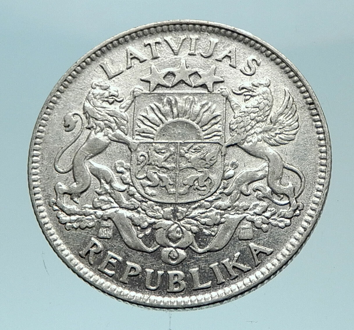 1924 LATVIA Lions & Shield Genuine Vintage Silver European Lats Coin i78774