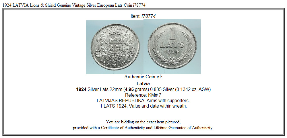 1924 LATVIA Lions & Shield Genuine Vintage Silver European Lats Coin i78774