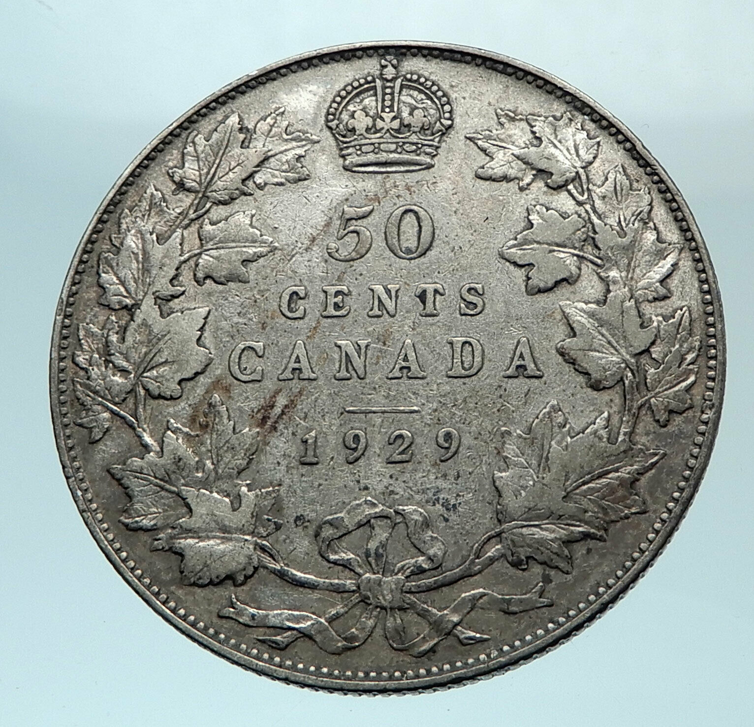 1929 CANADA UK King George V Genuine Antique SILVER 50 CENTS Coin i78691