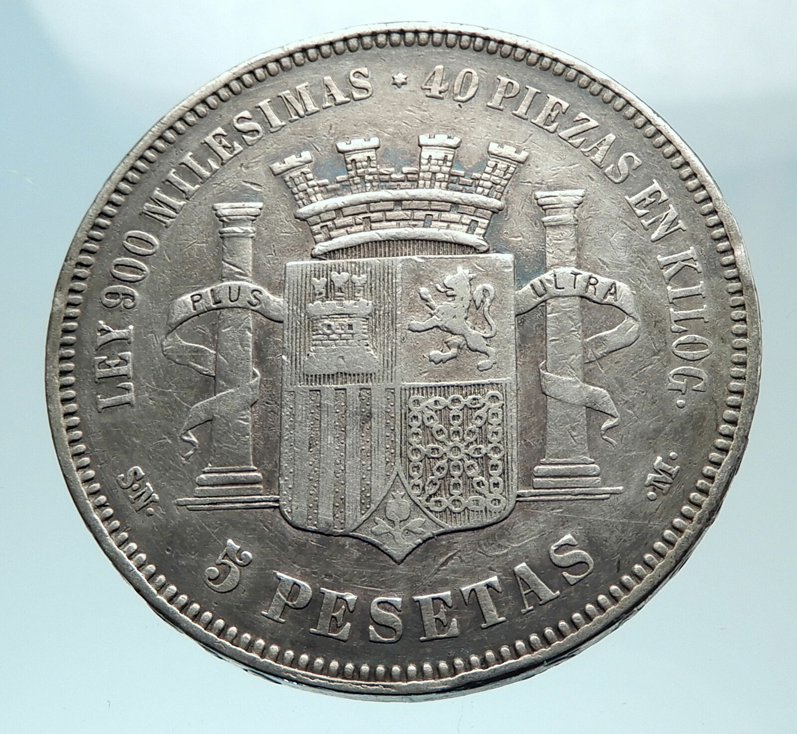 1870 SPAIN Provisional Government Liberty Genuine Silver 5 Pesetas Coin i79098