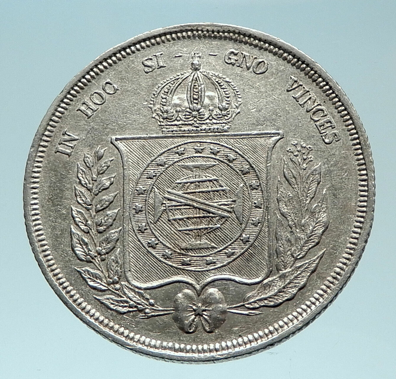 1856 BRAZIL Antique Brazilian Coat-Of-Arms Genuine Silver 500 Reis Coin i79009