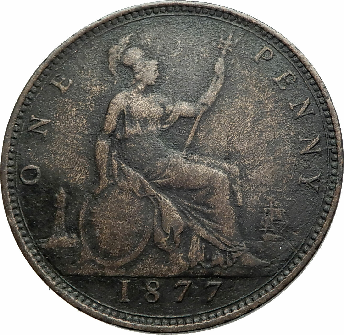 1882 H UK Great Britain United Kingdom QUEEN VICTORIA Genuine Penny Coin i79510