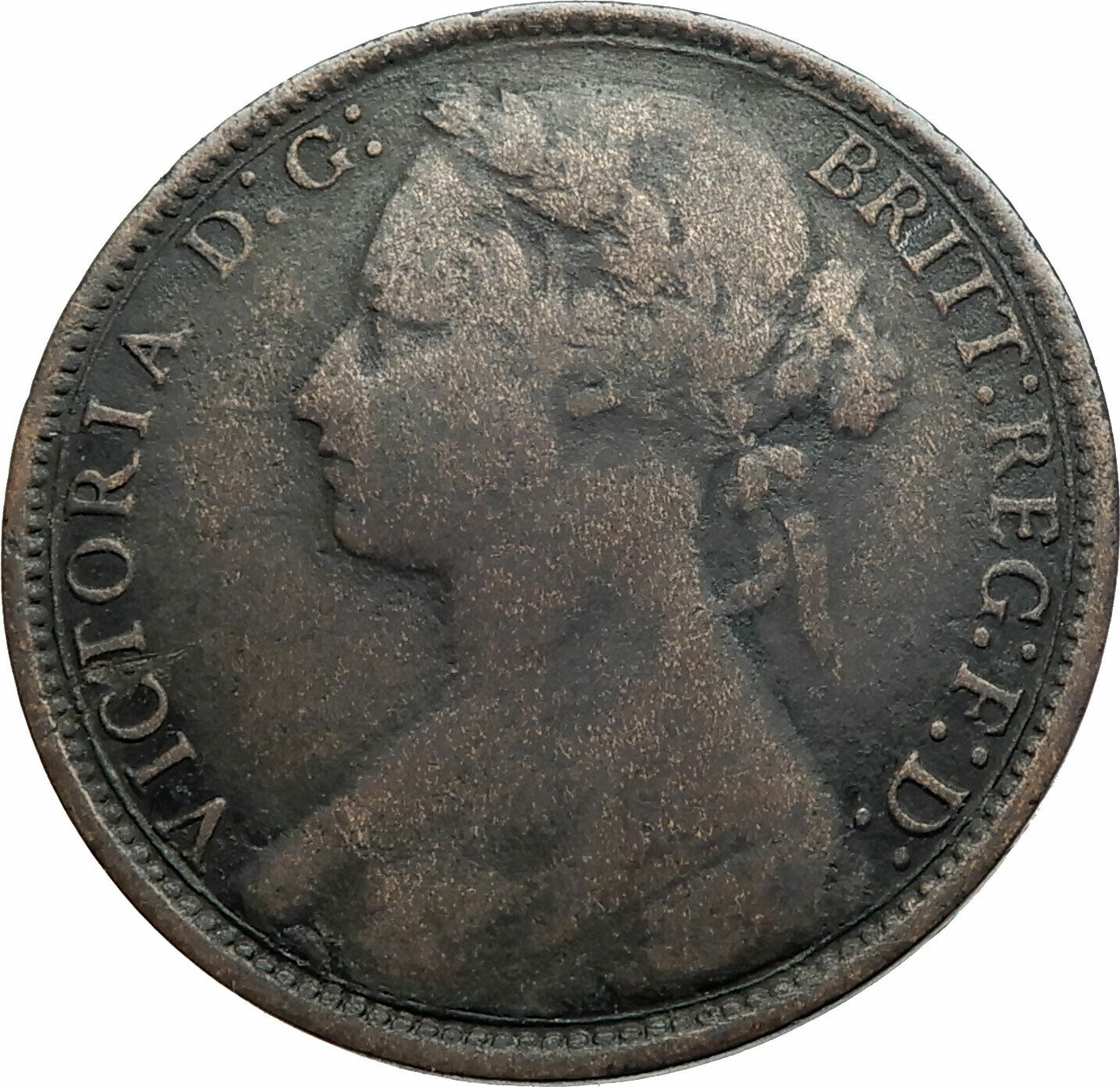 1882 H UK Great Britain United Kingdom QUEEN VICTORIA Genuine Penny Coin i79510