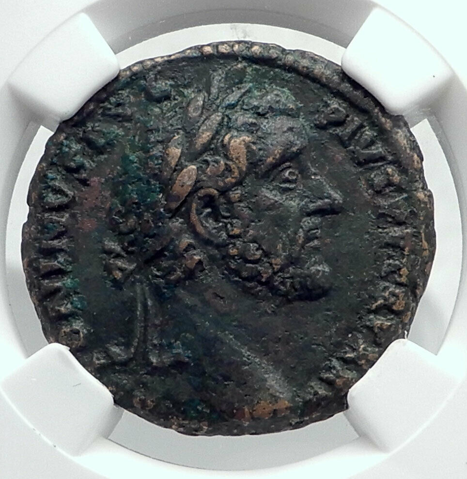 ANTONINUS PIUS Rome STATUE OF EMPEROR TEMPLE Ancient Roman Coin NGC i80691