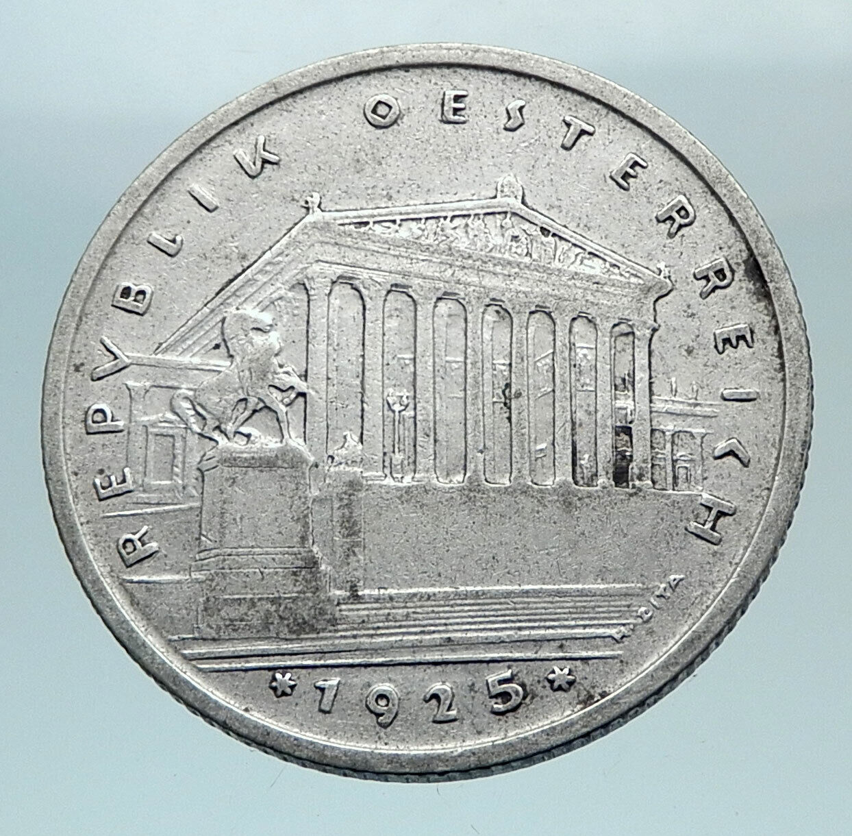 1926 AUSTRIA Parliament in Vienna Edelweiss Antique Silver Shilling Coin i80825