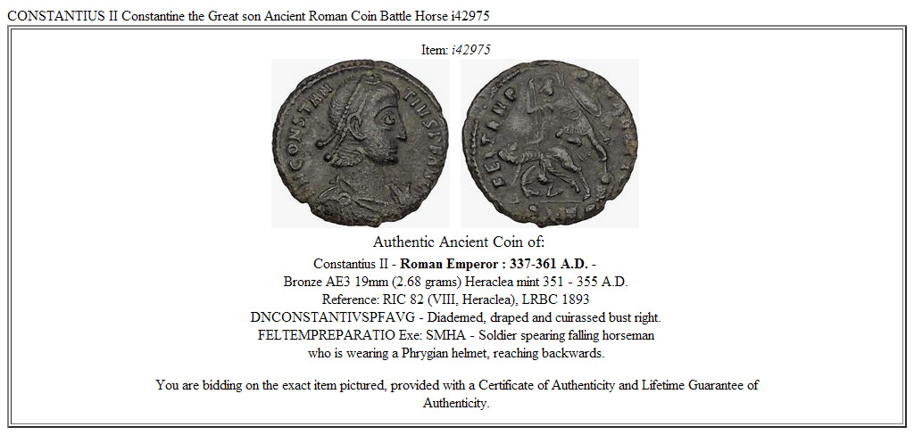 CONSTANTIUS II Constantine the Great son Ancient Roman Coin Battle Horse i42975