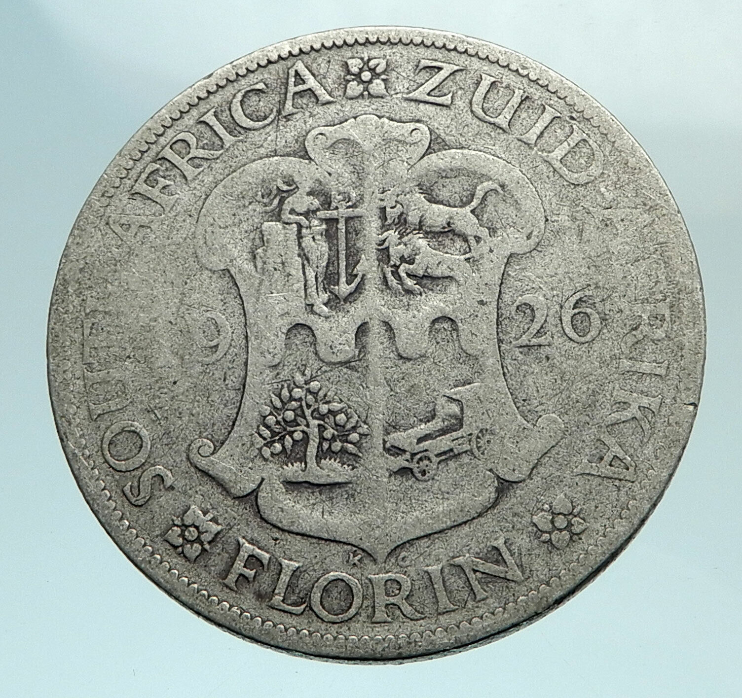 1927 SOUTH AFRICA under UK King GEORGE V Genuine Silver Florin Coin i79584