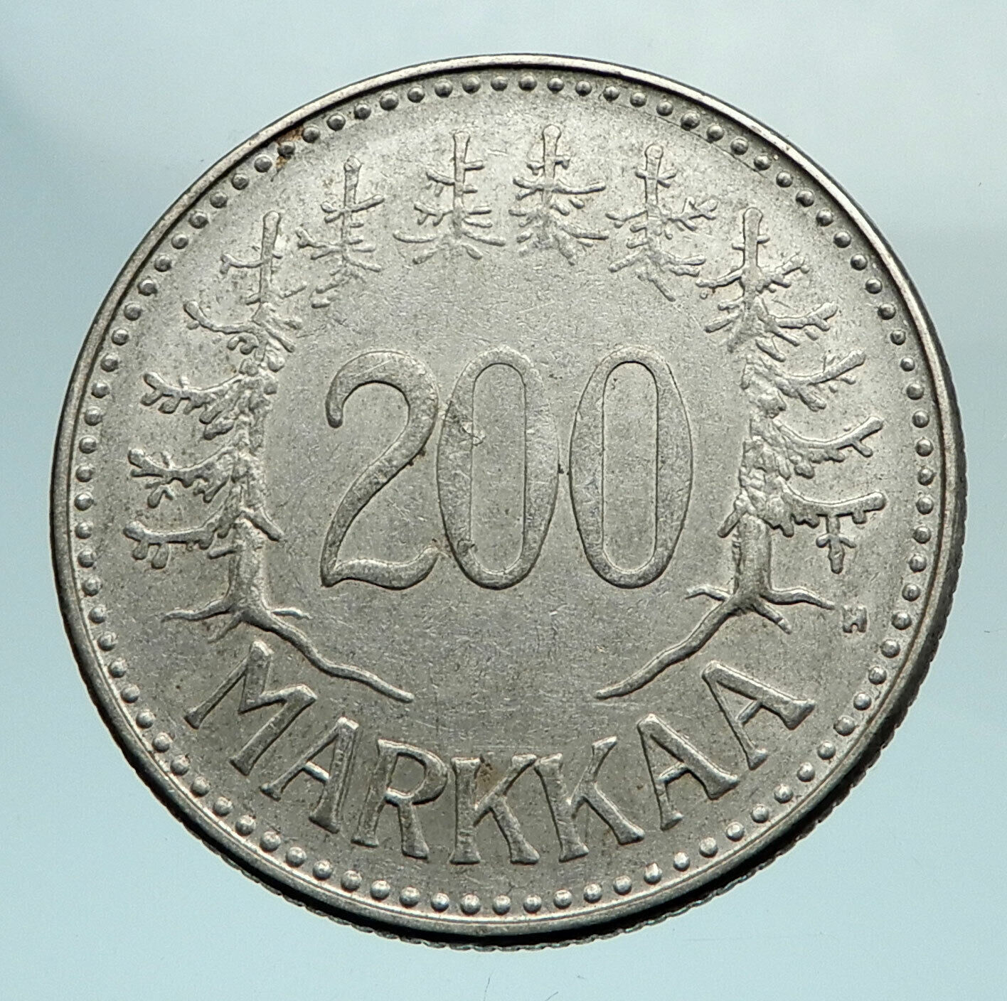 1957 FINLAND Trees Forest Pines Shield Genuine Silver 100 Markkaa Coin i79675