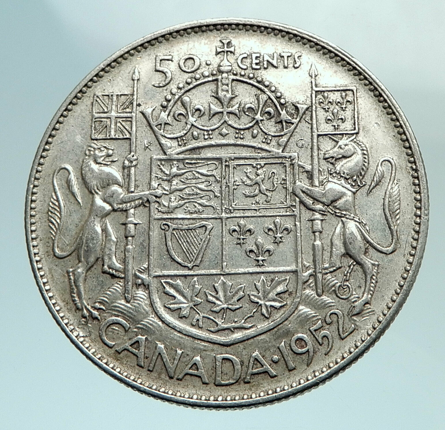 1949 CANADA UK King GEORGE VI Coat-of-Arms Large SILVER 50 Cents Coin i79580