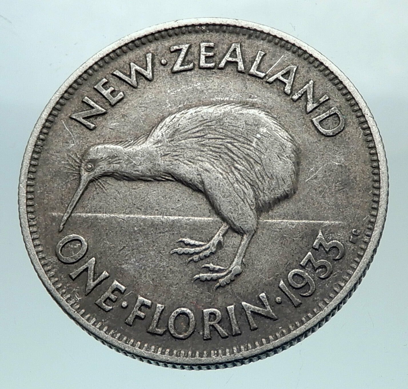 1934 NEW ZEALAND under UK King George V w KIWI BIRD Silver Florin Coin i81210