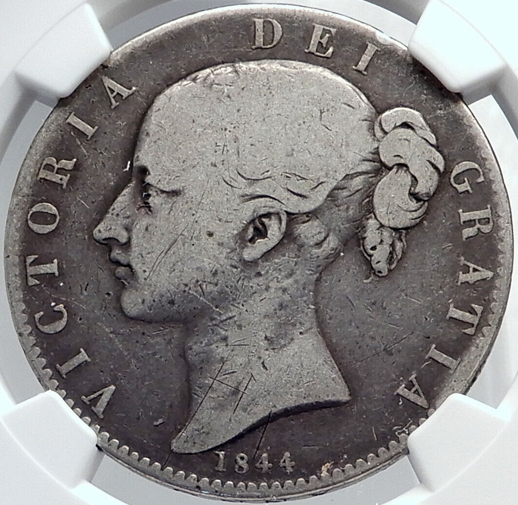 1844 Great Britain UK QUEEN VICTORIA Antique Silver LARGE Crown Coin NGC i81748