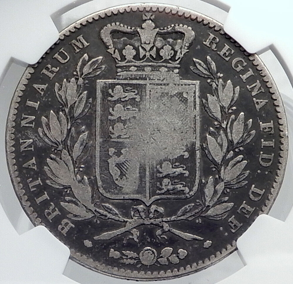 1844 Great Britain UK QUEEN VICTORIA Antique Silver LARGE Crown Coin NGC i81748