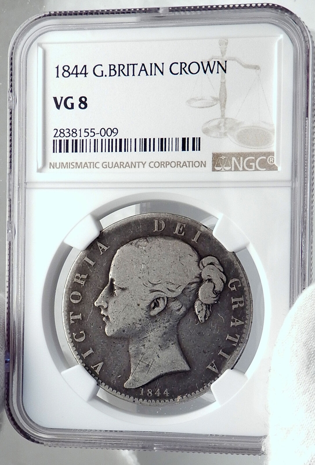 1844 Great Britain UK QUEEN VICTORIA Antique Silver LARGE Crown Coin NGC i81748