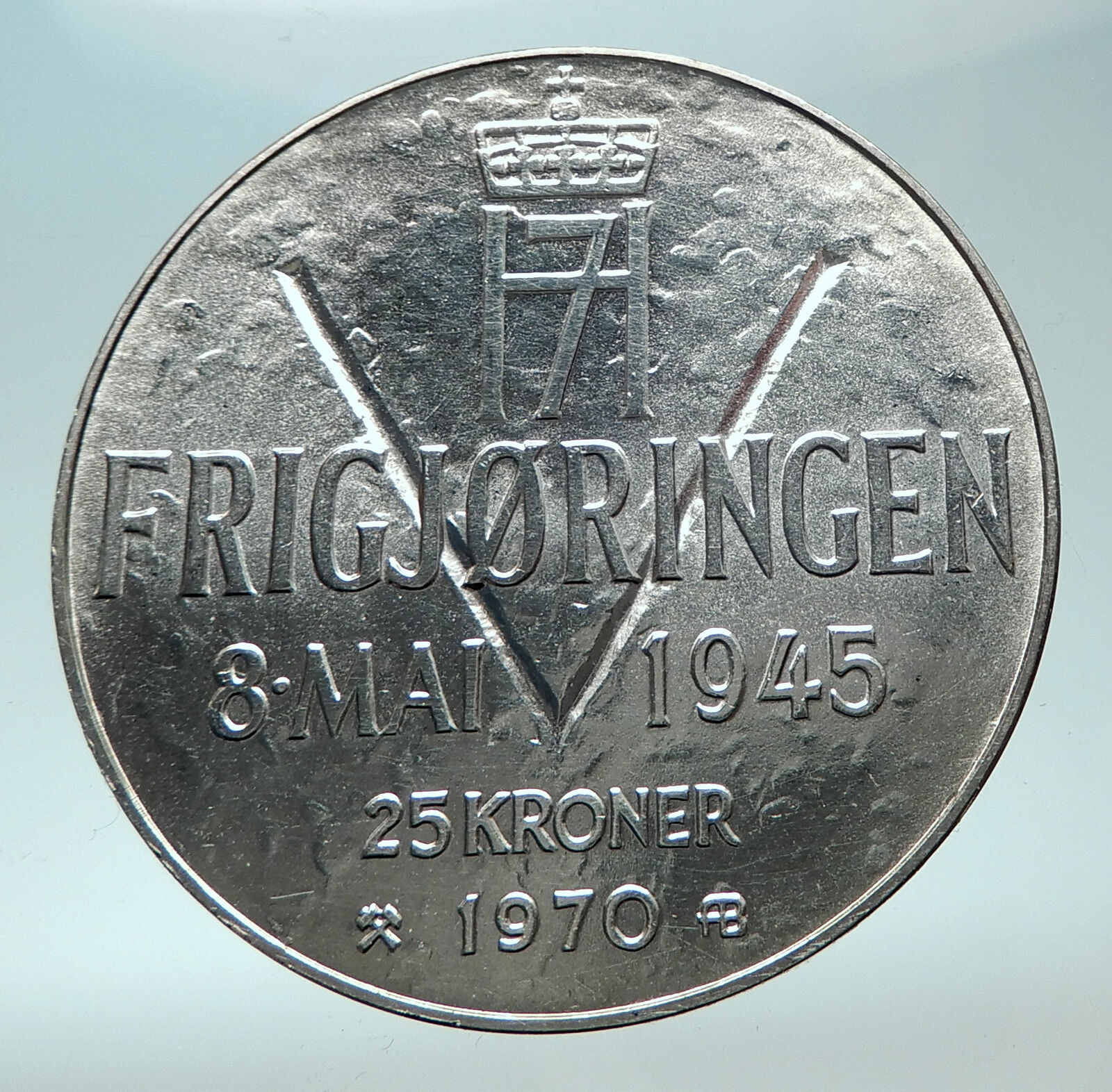 1970 NORWAY KING Olav V Haakon VII Norwegian 25 KR Silver 25 Kronor Coin i82009
