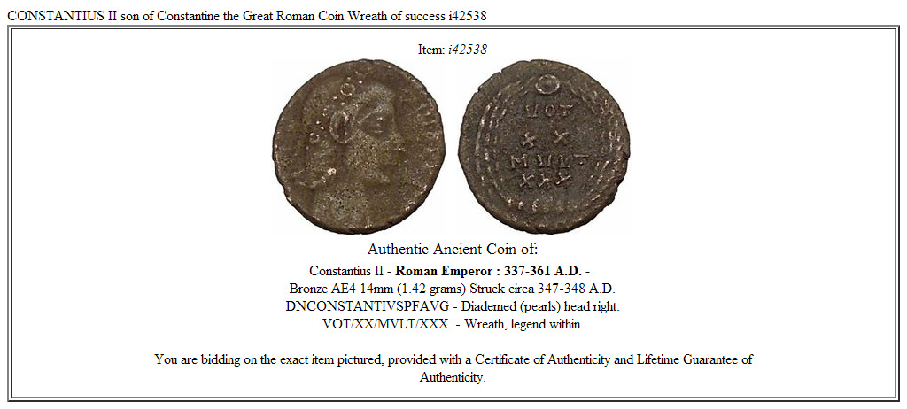 CONSTANTIUS II son of Constantine the Great Roman Coin Wreath of success i42538