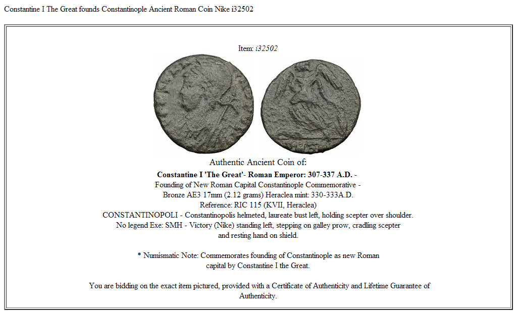 Constantine I The Great founds Constantinople Ancient Roman Coin Nike i32502