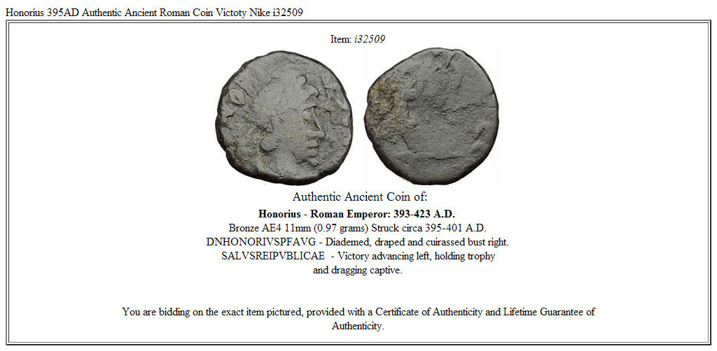 Honorius 395AD Authentic Ancient Roman Coin Victoty Nike i32509