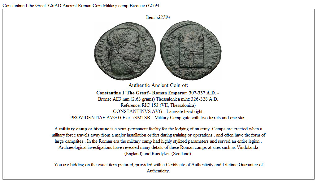 Constantine I the Great 326AD Ancient Roman Coin Military camp Bivouac i32794