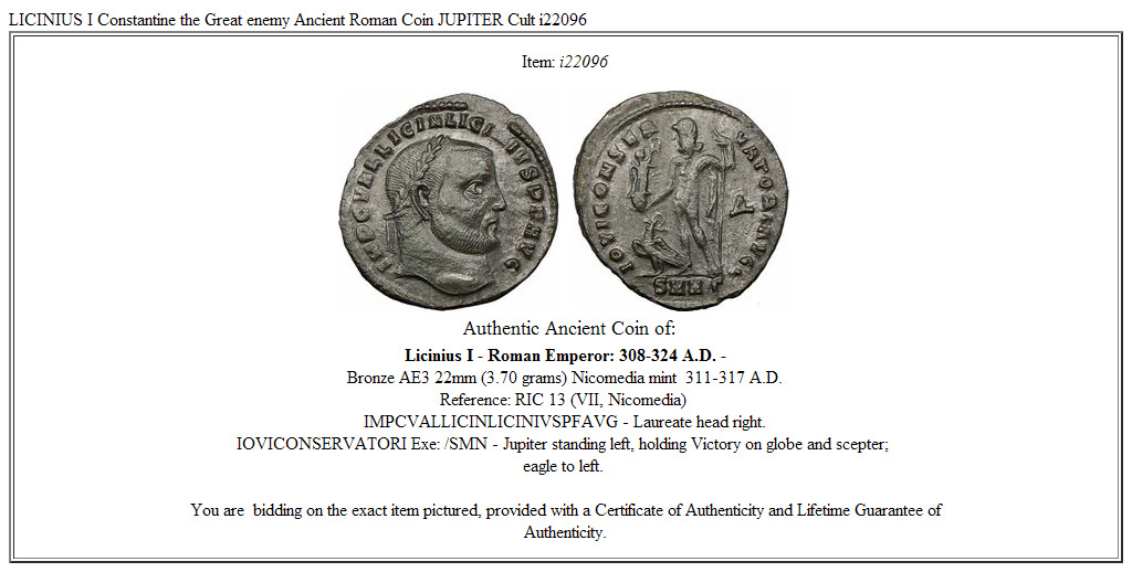 LICINIUS I Constantine the Great enemy Ancient Roman Coin JUPITER Cult i22096