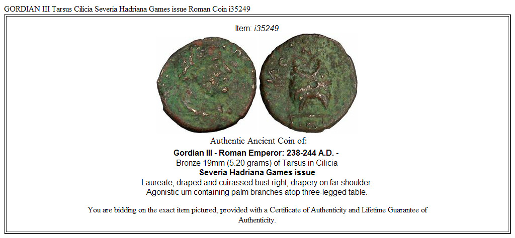 GORDIAN III Tarsus Cilicia Severia Hadriana Games issue Roman Coin i35249