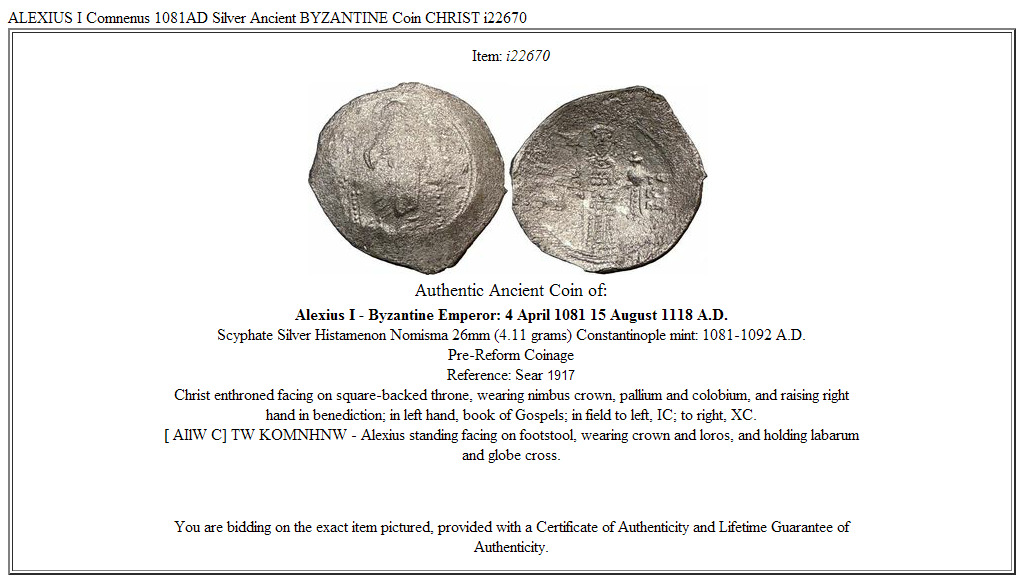 ALEXIUS I Comnenus 1081AD Silver Ancient BYZANTINE Coin CHRIST i22670