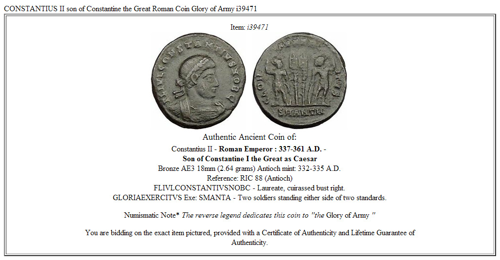CONSTANTIUS II son of Constantine the Great Roman Coin Glory of Army i39471