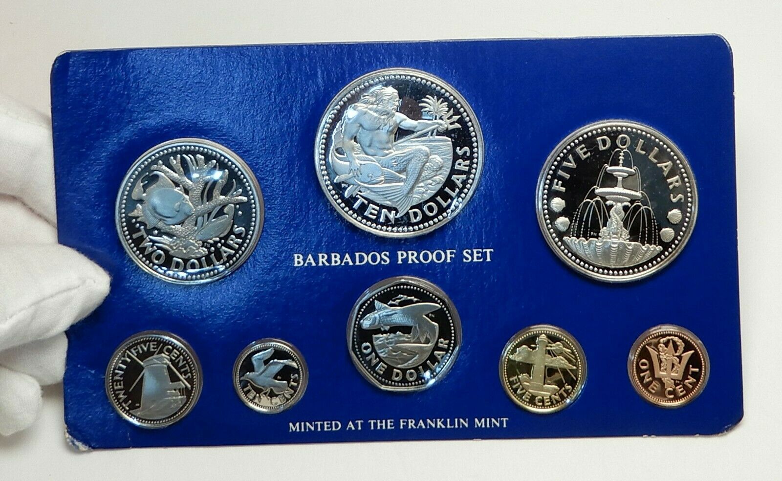 1975 BARBADOS Neptune Windmill Fountain 8 Proof Coin Set 2 are Silver i76390