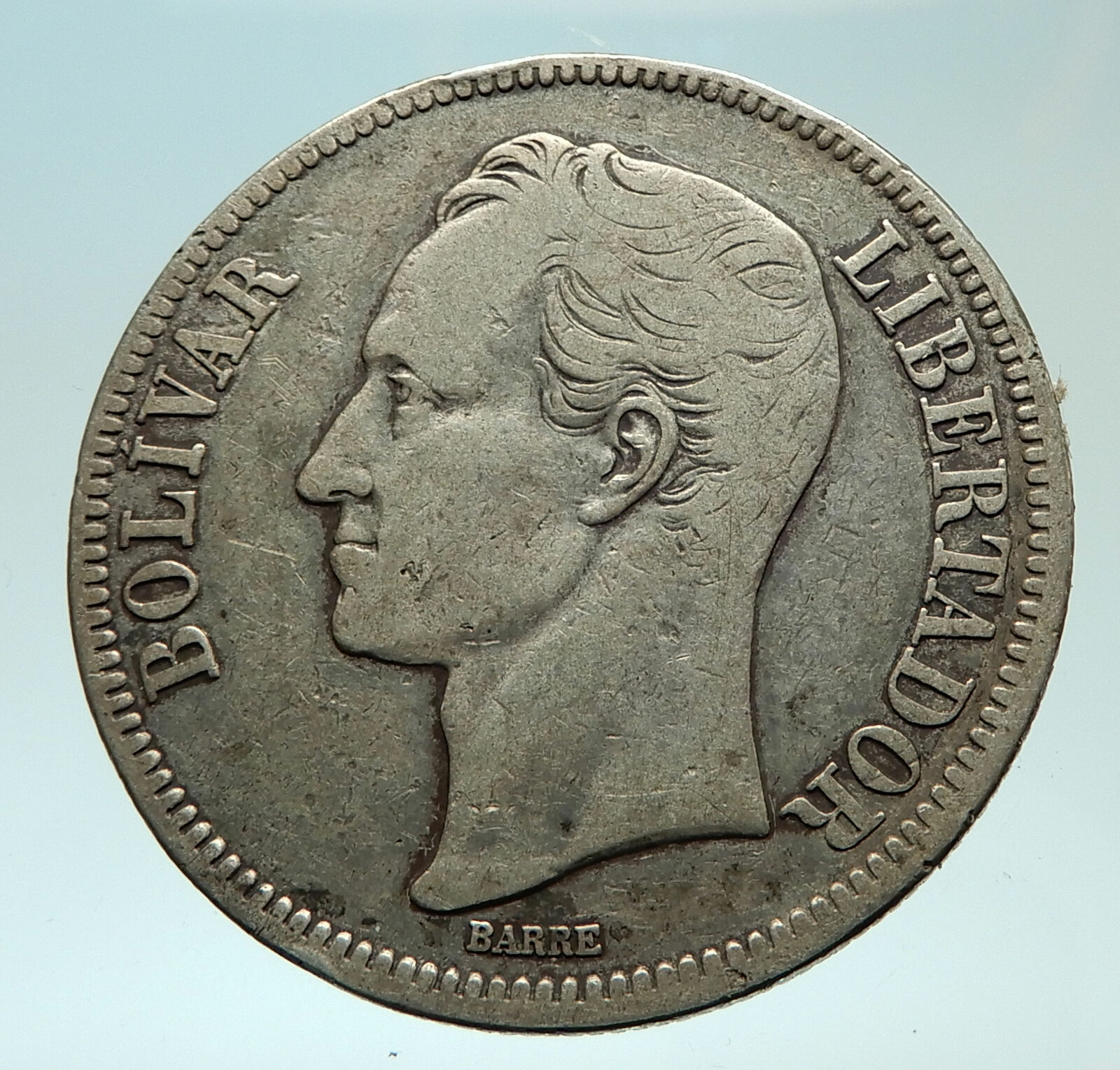 1921 Freemason President Simon Bolivar VENEZUELA Founder Silver Coin i75979