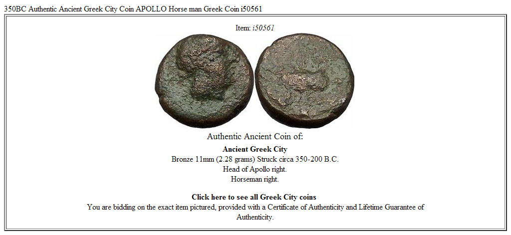 350BC Authentic Ancient Greek City Coin APOLLO Horse man Greek Coin i50561