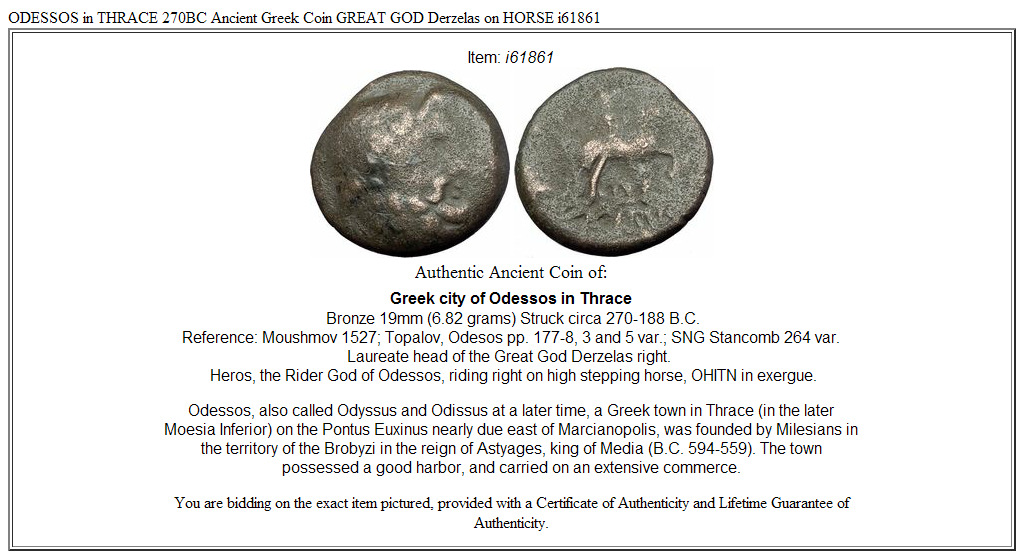 ODESSOS in THRACE 270BC Ancient Greek Coin GREAT GOD Derzelas on HORSE i61861