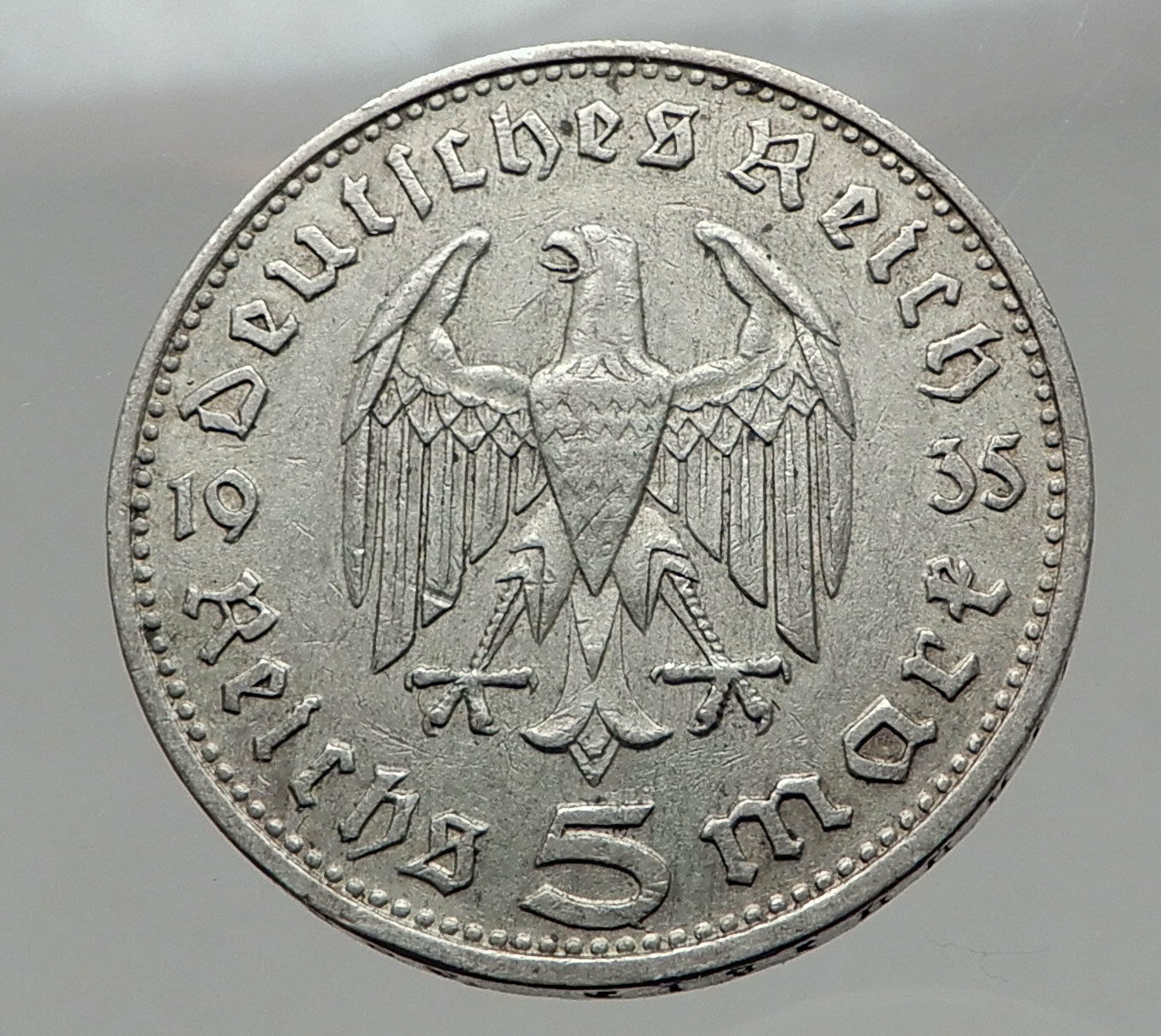 1935 Germany 2nd President Paul von Hindenburg Silver German 5 Marks Coin i63023