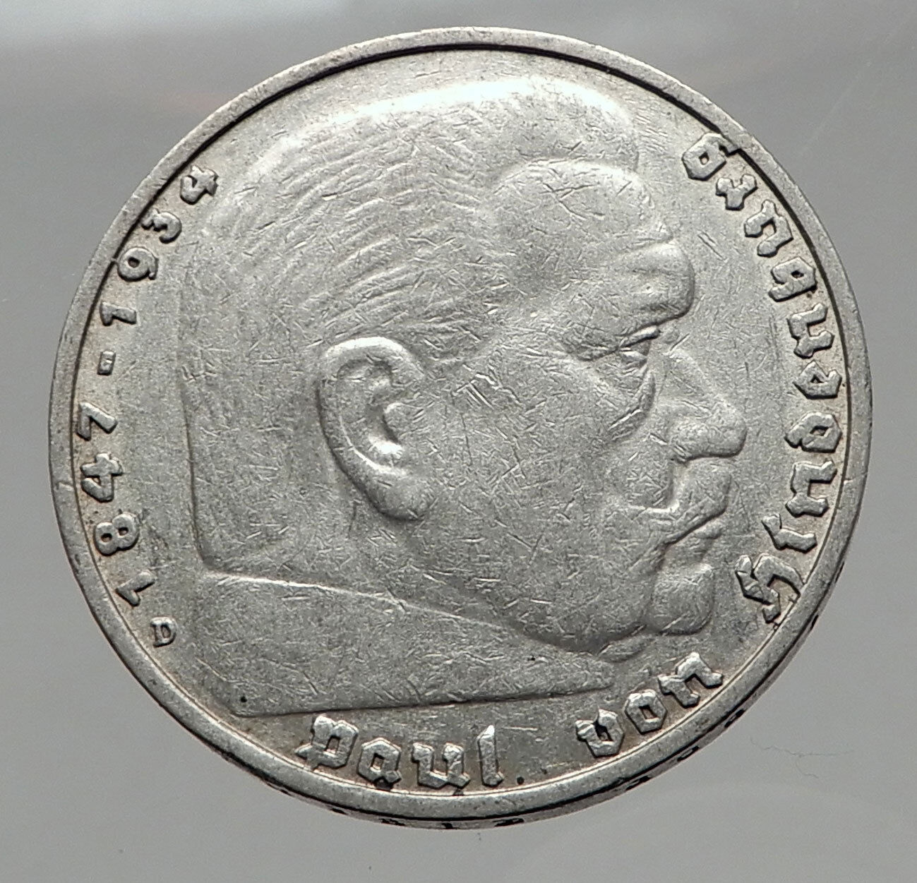 1935 Germany 2nd President Paul von Hindenburg Silver German 5 Marks Coin i63023