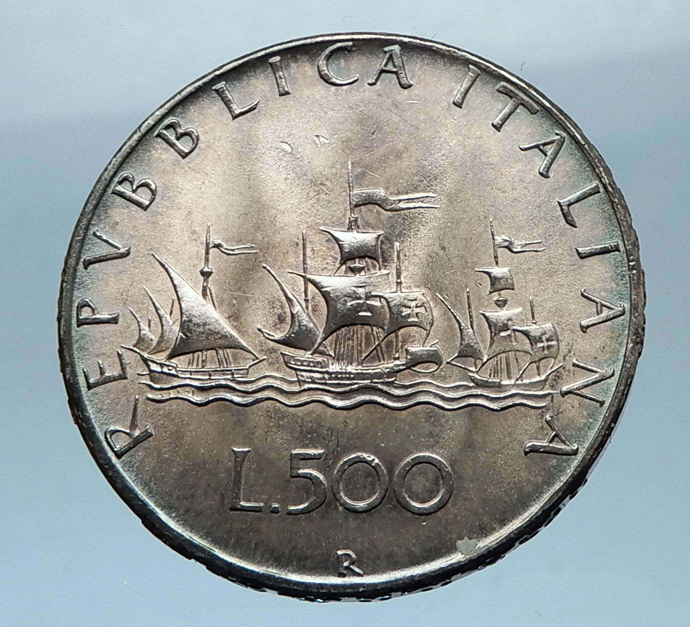 1966 ITALY - CHRISTOPHER COLUMBUS Ships to DISCOVER America SILVER Coin i68318