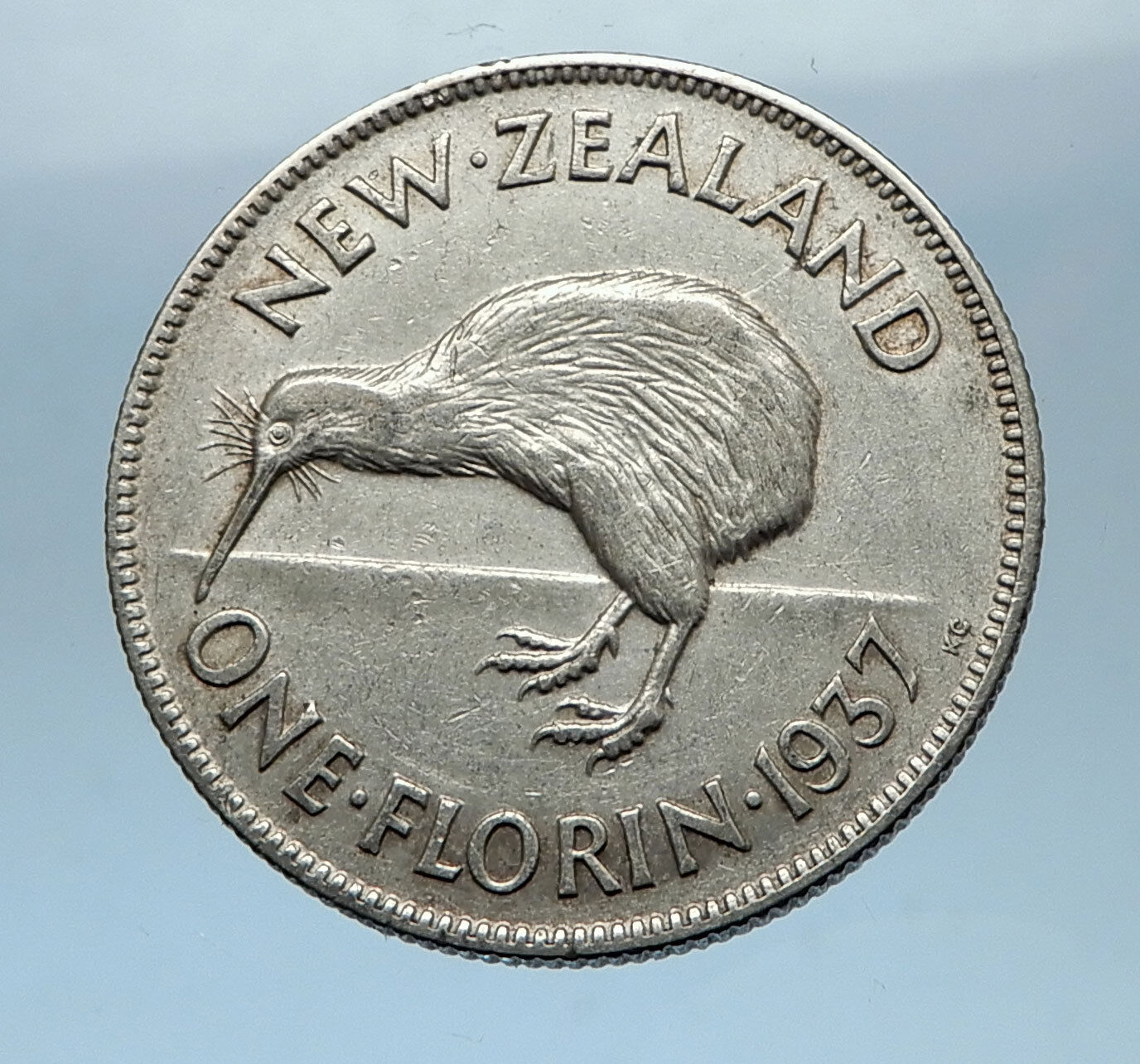 1937 NEW ZEALAND under UK King George VI Silver Florin Coin w KIWI BIRD i68319