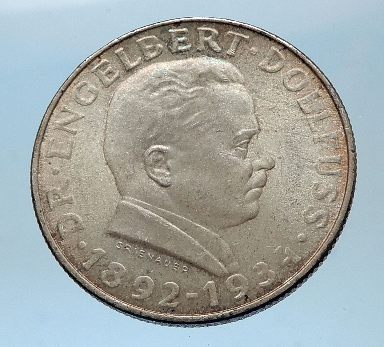 1934 Austria HERO Engelbert Dollfuss Genuine Silver Coin w Austrian Eagle i68578
