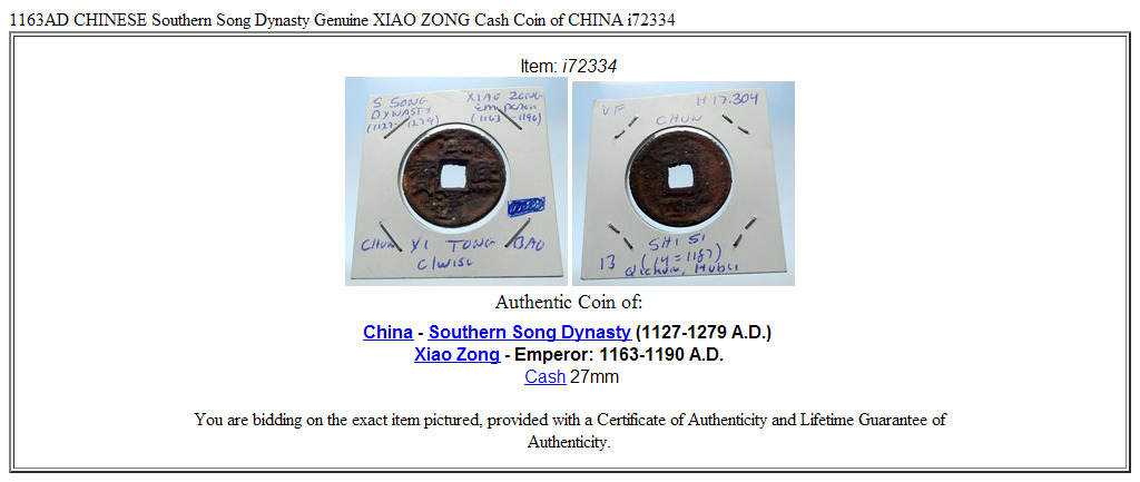 1163AD CHINESE Southern Song Dynasty Genuine XIAO ZONG Cash Coin of CHINA i72334