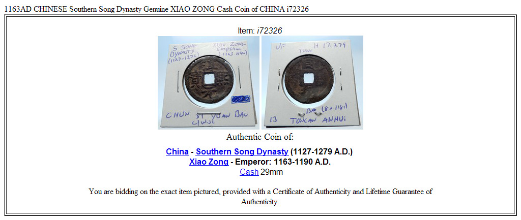 1163AD CHINESE Southern Song Dynasty Genuine XIAO ZONG Cash Coin of CHINA i72326