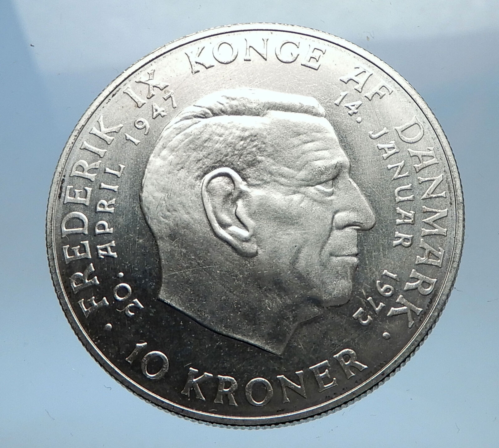 1972 DENMARK King Frederick IX & Queen Margrethe II Silver 10 Kroner Coin i68968