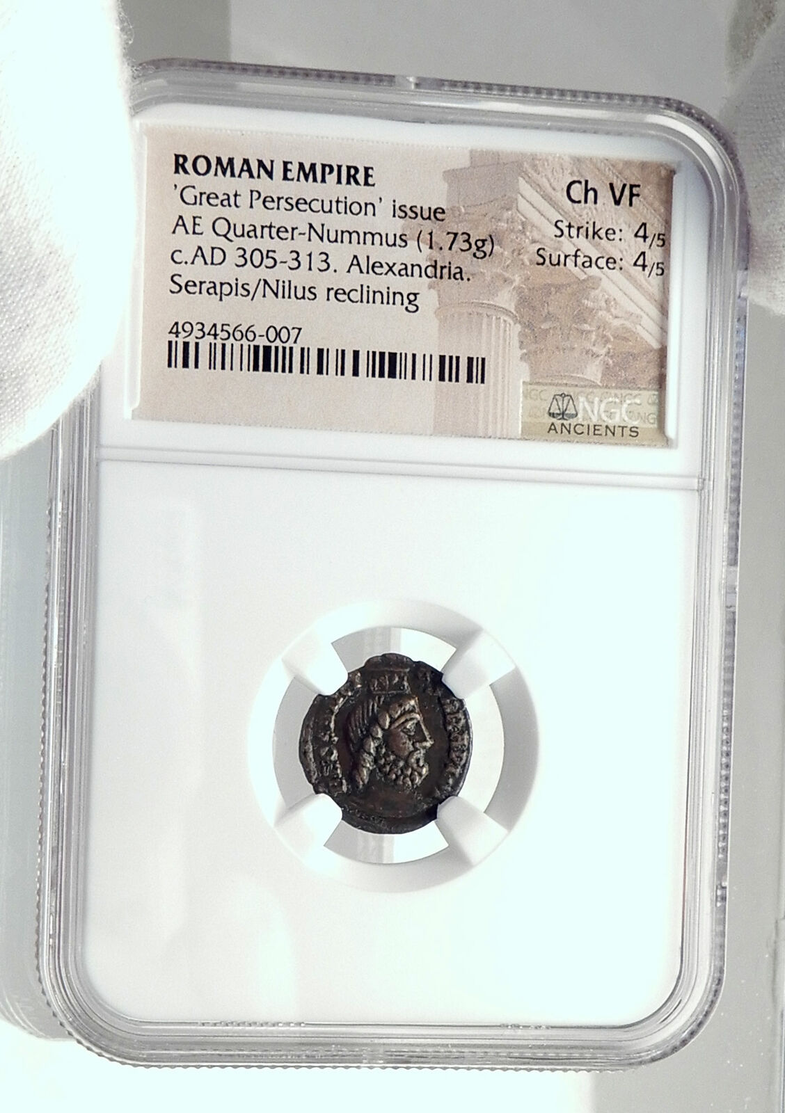 Ancient ROMAN Pagan FESTIVAL OF ISIS ? Ancient Coin w SERAPIS & NILE NGC i77381