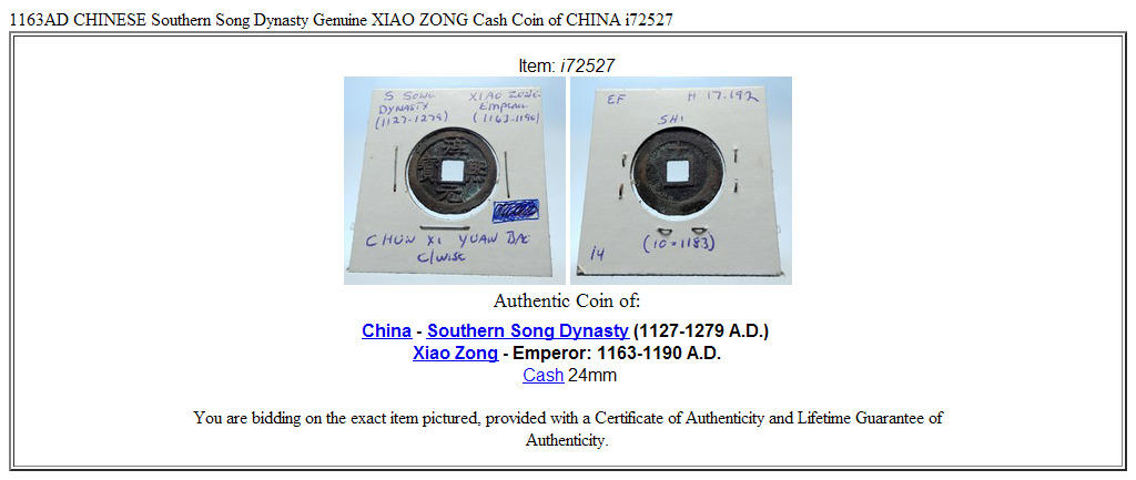 1163AD CHINESE Southern Song Dynasty Genuine XIAO ZONG Cash Coin of CHINA i72527